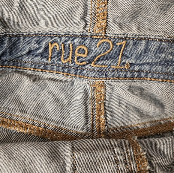 Rue 21 Size 10 Womens 100% Cotton Lace Up Pocket Overall Shorts Denim - Picture 11 of 11